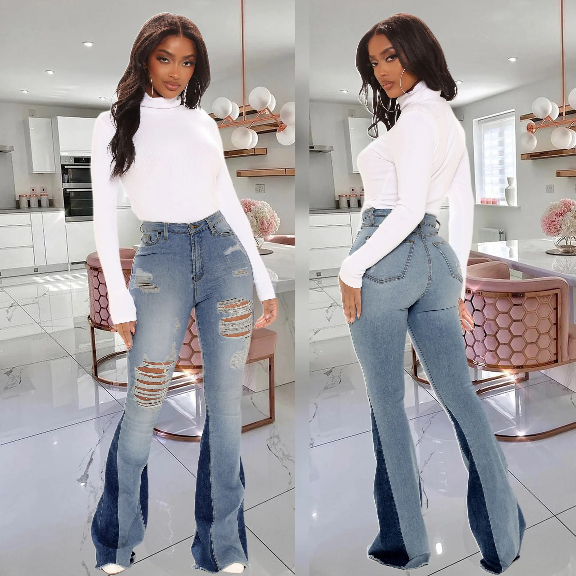 Fashion Casual Tight Trousers Mid waist 