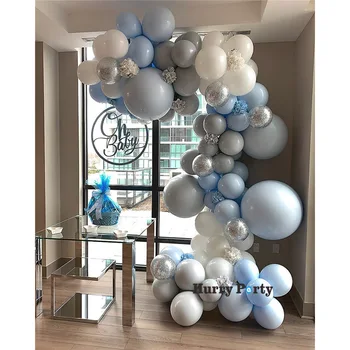 

130Pcs/Set Blue Gray Macaron Balloon Garland Arch Blue Silver Confetti Balloons 30Th Birthday Wedding Decoration Party Supplies