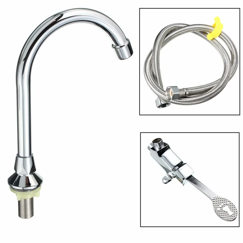 

Bathroom Medical Laboratory Basin Faucet Tap Copper Foot Pedal Basin Mixer Water Faucet Taps With 1m Hose Single Cold Faucet