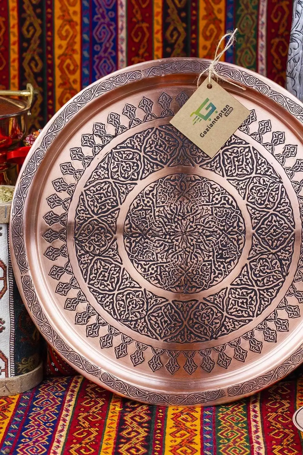 

Ottoman Copper Antique Tray Original Gaziantep Handmade Tea Turkish Iran Coffee Food Tray 35 cm Kitchen Accessory