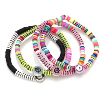 

Boho Heishi Evil Eye Stretch Bracelet Women Men Multicolored Polymer Clay Bohemian Tassels Summer Beach Surf Jewelry Present