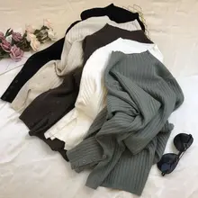 Высокая горловина эластичный тонкий джемпер Женская Осенняя дизайнерская чувство боковой Сплит однобортный с вязаным свитером