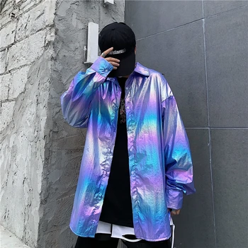 

New come ! Laser Symphony Sunscreen Jersey Change Color Jacket Iridescent Rainbow Hologram Shirt Blouse Coat Hip Hop Casul BF