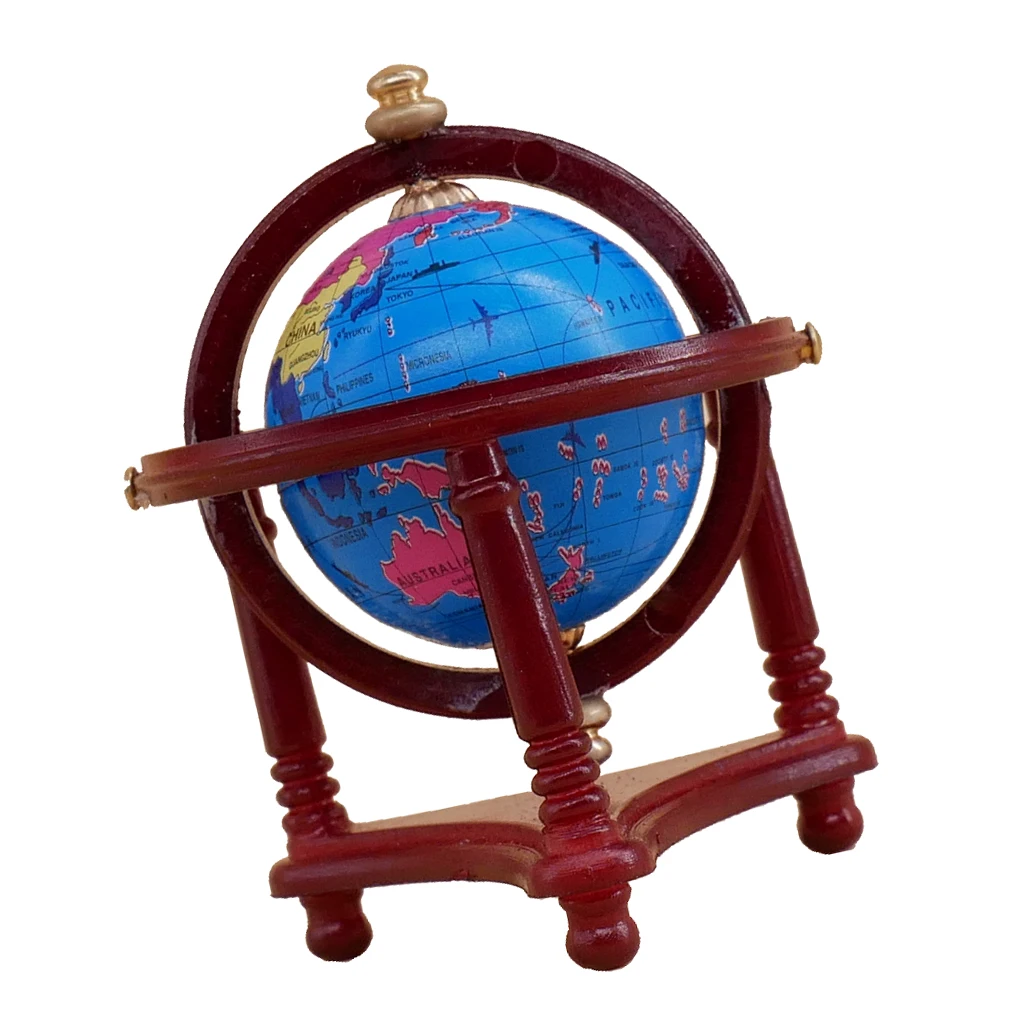 Dollhouse Miniatures Furnitures 1:12 Scale Mini Blue Rotatable Globe with Wood Stand