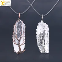 CSJA натуральный кристалл столб Большие Подвески Античная Медная Проволока обернутый Дерево жизни кварц кулон для ожерелья PPC цепи F554