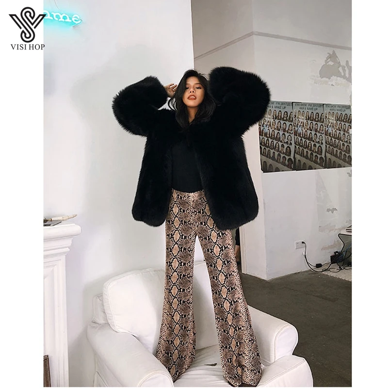 3000 Pieces Hot Sale Finland Real Fox Fur Coat Whole Black Import Fur Jacket Mid Length Warm Clothing Winter VS4010 Down Coats