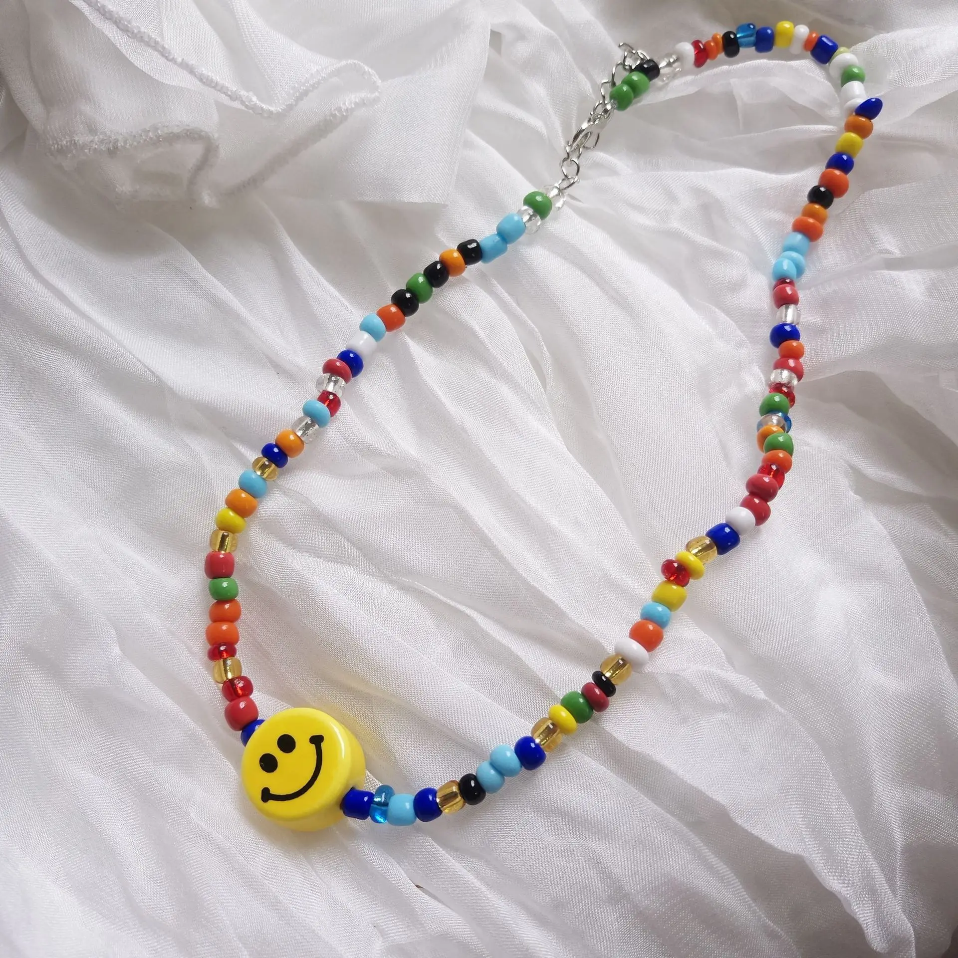 1 necklace Boho, Радужный цвет, бусы, смайлик, колье, ожерелья для женщин, цветная цепочка из бисера, массивное ожерелье, ювелирное изделие, воротник, подарок - Окраска металла: 1 necklace