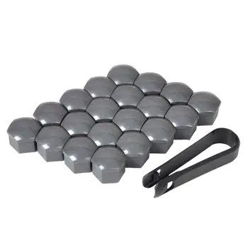 

20pcs Car Wheel Nut Bolt Center Covers Gray 17mm Caps + 1x Clip for VW Audi New