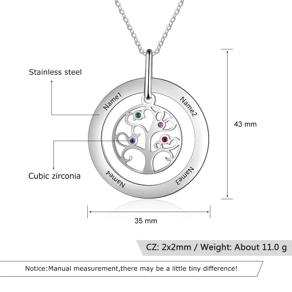 Дерево жизни ожерелье персонализированное семейное ожерелье дерево пользовательское имя ожерелье остроумие 4 камня подарок для женщин(Lam Hub Fong