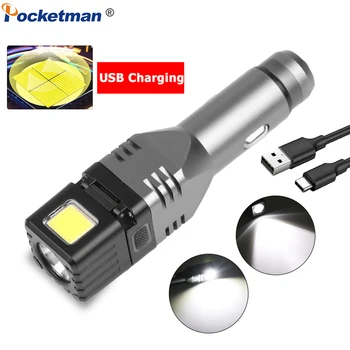 

New Arrival Tactical Flashlight USB Rechargeable COB LED Torch Car Charging Multi-function Flashlight with Built-in Battery