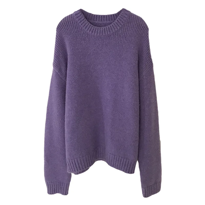

Women Long Sweater 2020 Spring Simple Solid Color Thickened Round Neck Sweater Women's Loose All-match Knitted Sweater