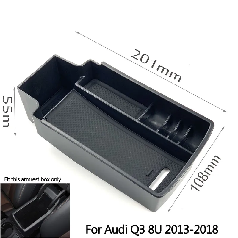 Для Audi Q3 8U 2013- автомобильные аксессуары центральный подлокотник ящик для хранения консольный лоток держатель чехол украшение интерьера - Название цвета: Black