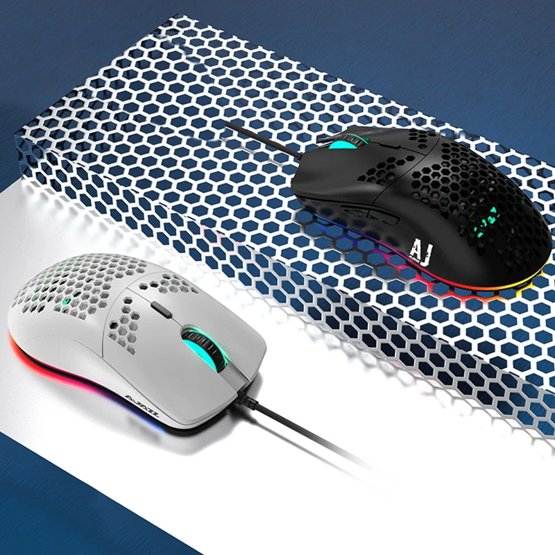 Ajazz Aj390 Aj390r Gaming Mouse 16000dpi 6 Colors Led Light 7 Keys 69g Lightweight Wired Mouse Gamer Honeycomb Hollow Design Mice Aliexpress