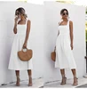 Women Long Dress Summer Sexy Backless Casual White Black Ruched Slip Midi Sundresses 2022 Ladies Spaghetti Strap Vestido Clothes ► Photo 1/6