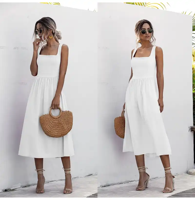 white slip midi dress