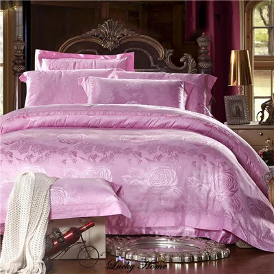 Постельное белье King size с вышивкой, жаккардовое постельное белье для свадьбы, хлопок, пододеяльник, простыня+ пододеяльник+ наволочка - Цвет: love forever  pink