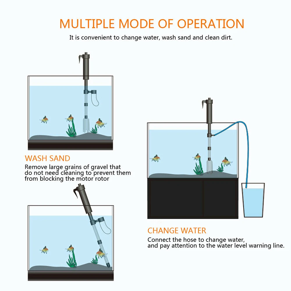 Electric Gravel Cleaner Aquarium Water Change Pump Cleaning Tools Water Changer Siphon for Fish Tank Water Filter Pump
