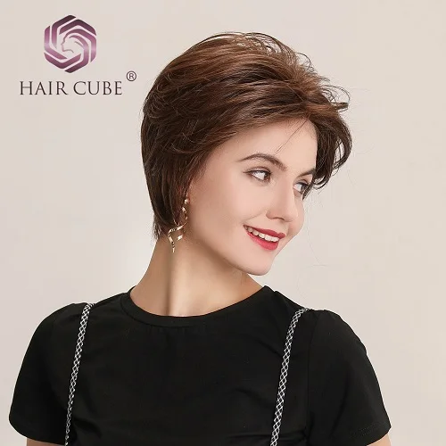 wm2002-m830 Haircube синтетические парики на кружеве 6 дюймов 50% человеческие волосы смесь Pixie Cut короткие волосы парик с натуральной линией волос для женщин 4 цвета - Цвет: wm2002-m830