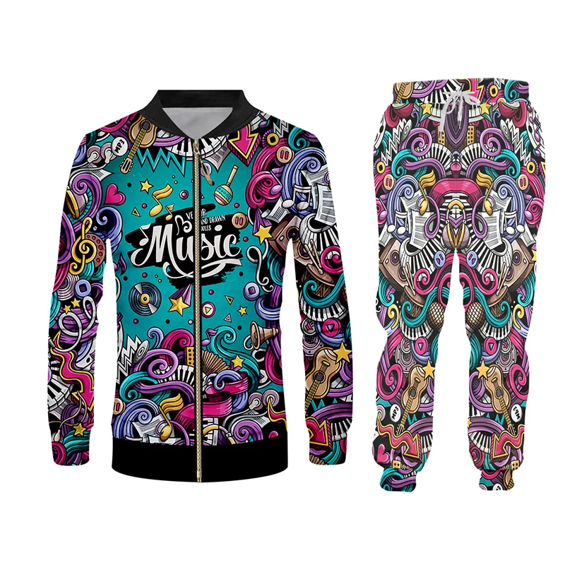 JKPA00245 UJWI 3D Print Men 2 piece set Music Note instrument Party Hip Hop jogger Tracksuit Jacket Sweatsuit Sweatshirt Hoodies sports - Цвет: JKPA00245
