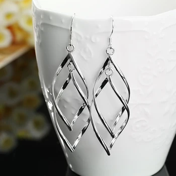 

2020 New 925 Silver Earrings For Women Double Twist Wedding Dangle Earring Fashion Jewelry