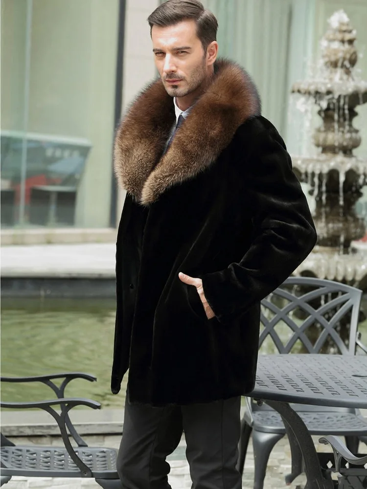

2019 Autumn And Winter New Style Marten Overcoat Men'S Wear Whole Mink Mid-length Mink Fur Leather Coat Large Size Faux Fur Coat