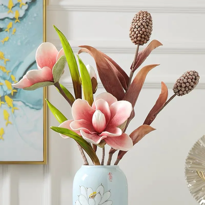 Magnolia hyacinth Сделай сам Проекты домашний Свадебный декор для отеля искусственная Цветочная композиция HDPE материал 2 головки 1 бутон посадка цветок магнолии ветка - Цвет: Magnolia hyacinth