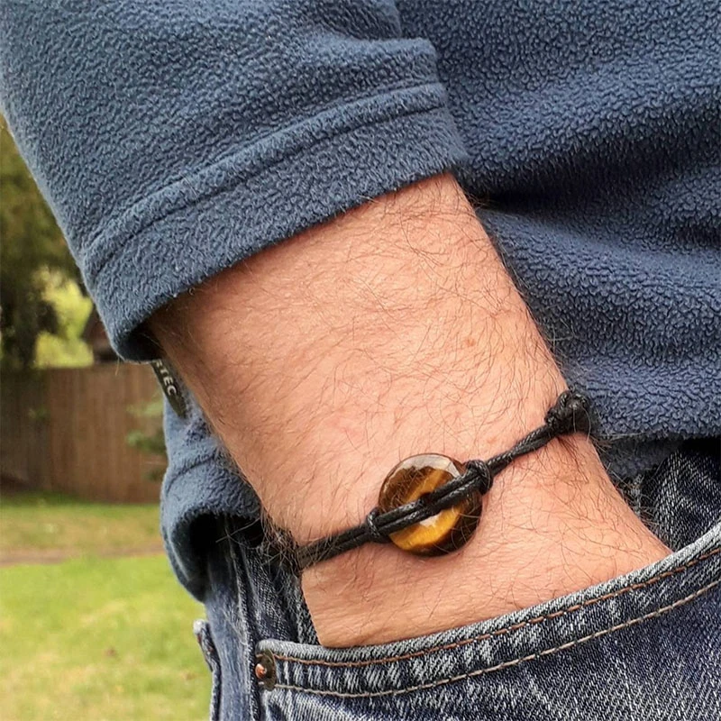 de ojo de tigre para hombre, pulsera de preciosas, pulsera vegana ajustable para de - AliExpress