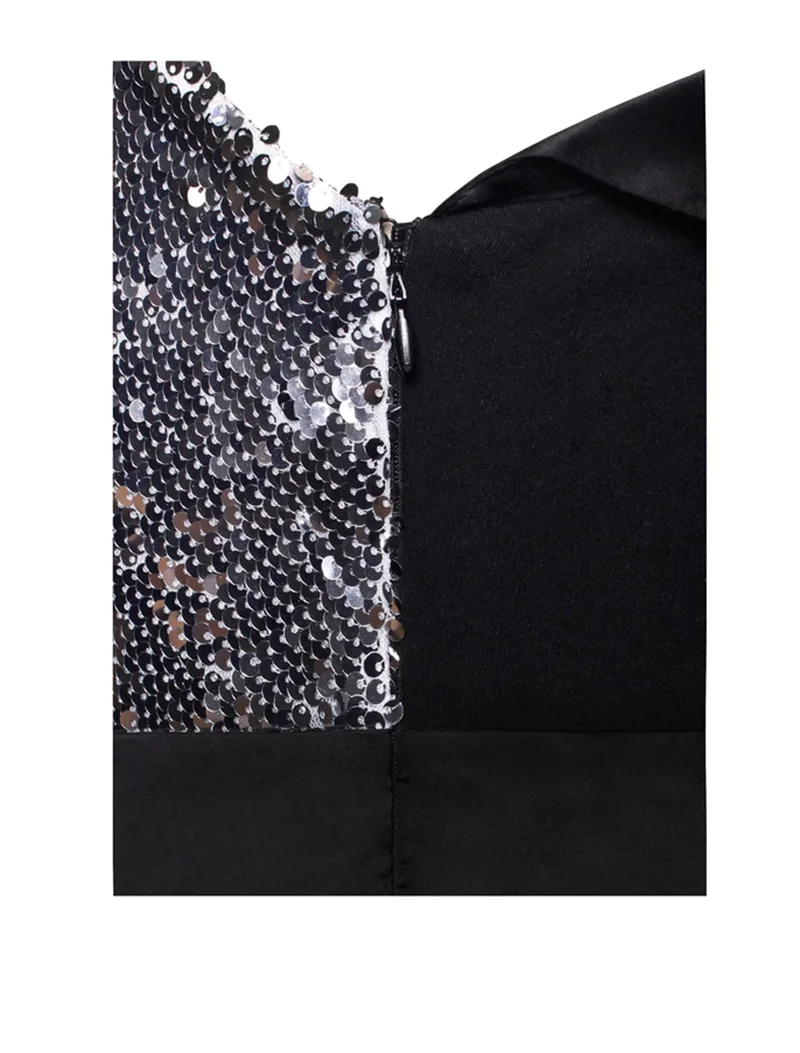 Europe and the United States summer new black sexy long sleeved shoulders waist was thin irregular mosaic sequins mini ban