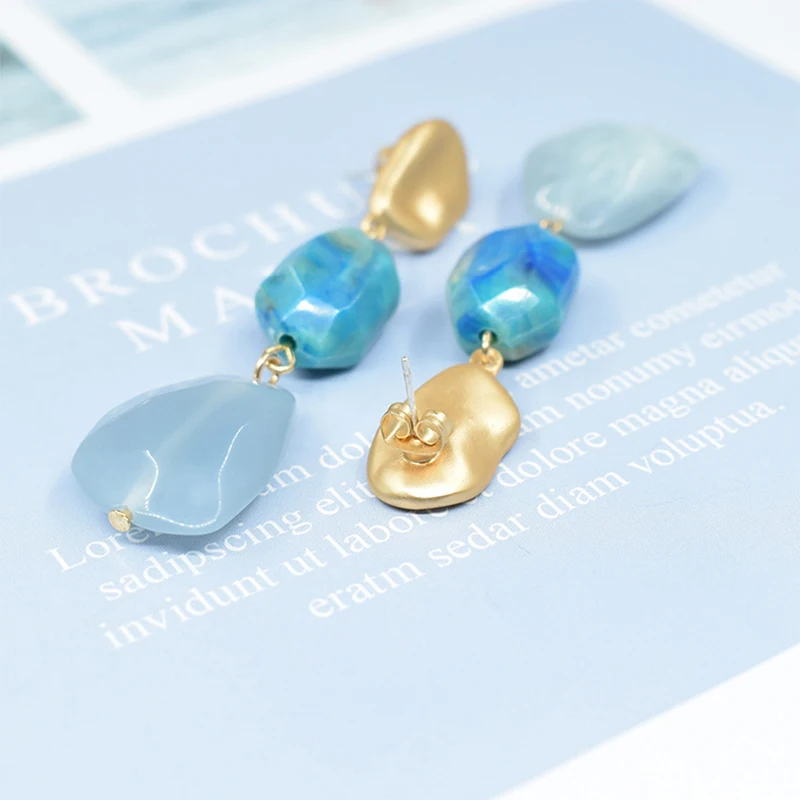 

Fashion Geometric Resin Long Blue Color Big Tassel Drop Dangle Earrings Bohemia Women Metal Imitation Stone Earring Gift Party