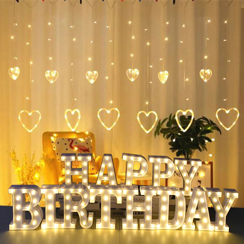 White Letter & Number LED Night Light Marquee Sign 3D Wall Hanging Night Light Party Birthday Wedding Decor Valentine