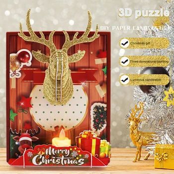 

Christmas 3D Elk Frame Luminous Candlestick Decoration DIY Puzzle Adults Kids Jigsaw Puzzle Festive Christmas Ornaments Puzzles