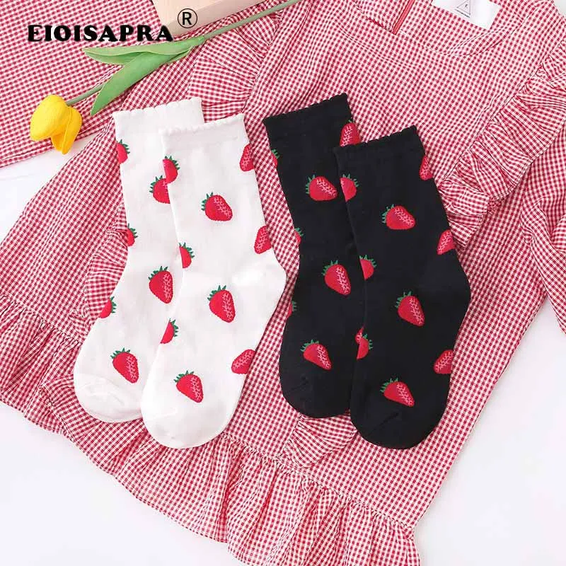 Носки женские в Корейском стиле модные трендовые с рисунком фруктов клубники