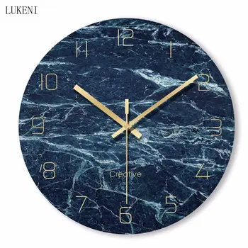 

Blue marble pattern Tempered glass wall clockwall decor home decor