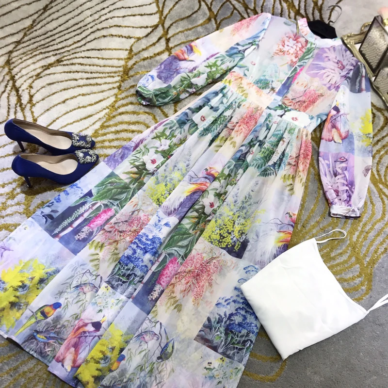 

Sale 11.7 ! Hot Fashion Vintage Elegant Round Neck Print Pattern Midi Women Luxury Temperament Dress With Tank Tops