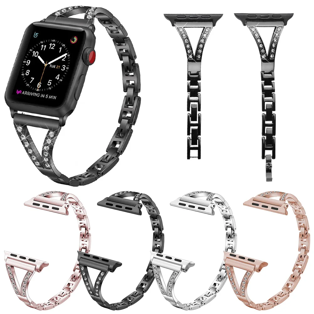 Тонкий алмазный браслет для Apple Watch SE Series 6 5 4 3 2 Женский ремешок iWatch 40 мм 44 38 42