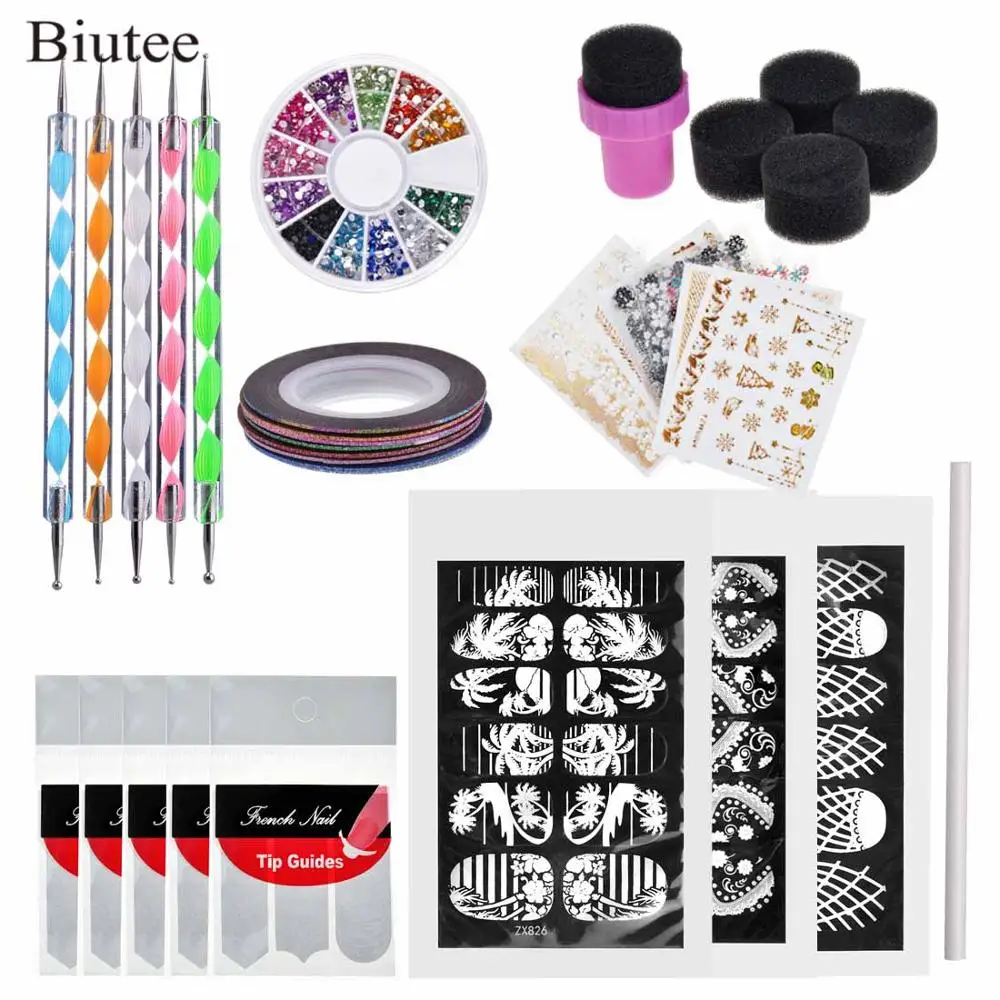 Sale By Set Набор для украшения ногтей Biutee с бриллиантами 1 коробка из 12 цветов камней для ногтей+ 5 кисточек+ 10 линий ленты для нейл-арта - Цвет: Sale By Set