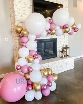 

98PCS Balloon Garland Arch White latex Vintage peach Foil hot pinkballoon for baby shower birthday party wedding anniversary