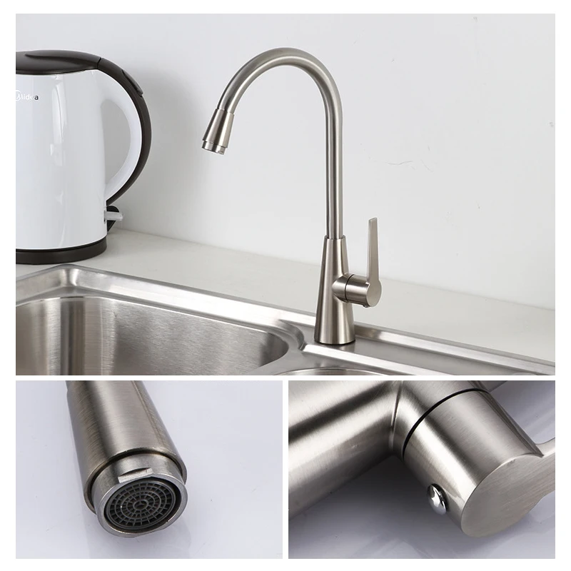 Classic Kitchen Faucet Brushed Process Swivel Spout Sink Faucet Curved Tube Single Cold Water Tap Deck Mounted Wash Basin Tap gold kitchen faucet