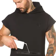 Muscle Brother спортивный фитнес с коротким рукавом Толстовка с капюшоном пальто из чистого хлопка пот эластичность тренировка бег камуфляж жилет