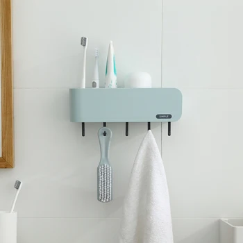 

New Bathroom Organizer Wall Mounted Versatile Toothbrush Holder ABS Toothpaste Organizer with Hooks Bathroom Accessories