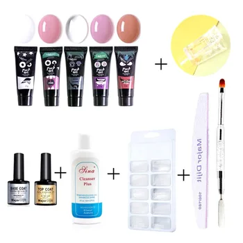 

12pcs Polygel Nail Art Set Base Top Coat Crystal Acrylic Gel For Nail Extention Fake Tips LED UV Gel Nail Art Polish Manicure 1