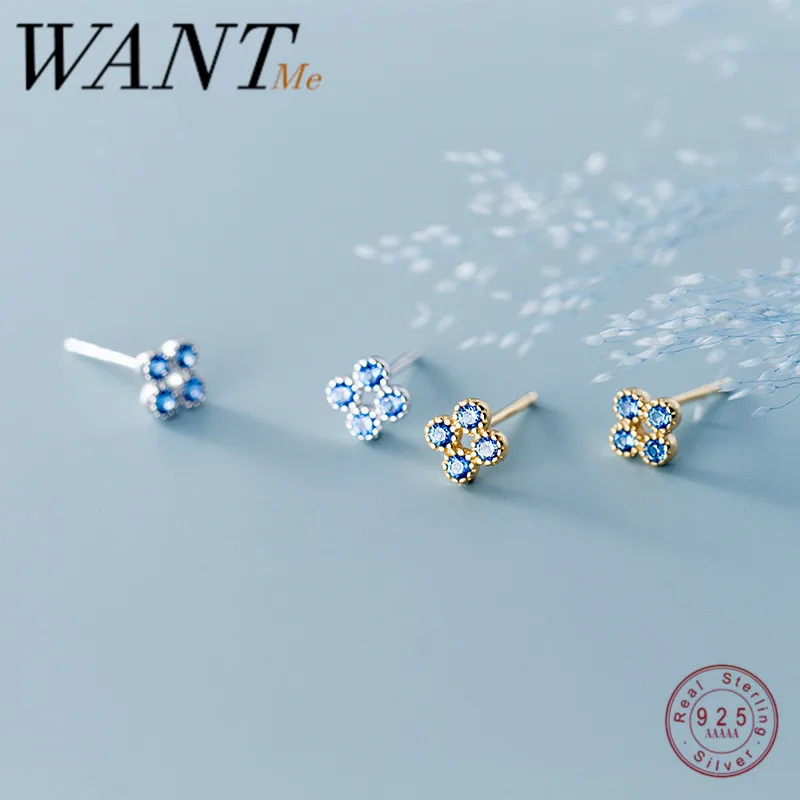 Женские серьги гвоздики WANTME из серебра 925 пробы в виде цветка с маленькими