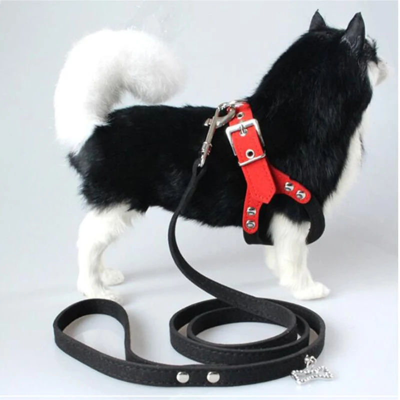 Pet Harness Leash Set Pet Harness Set Pet Dog Harness Soft Leather Dog Harness+ Leash Cute Glass Pattern Harness Attaching Strong Leash For Different Breeds S M L