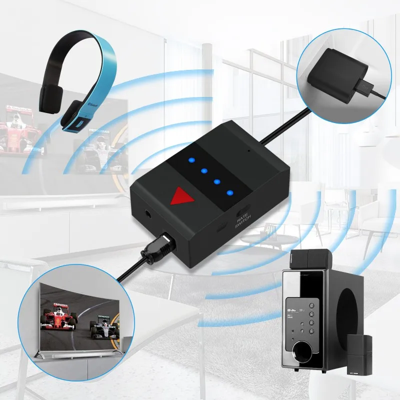 Портативный Bluetooth передатчик 3,5 мм Цифровой оптический порт ТВ компьютер аудио адаптер USB источник питания