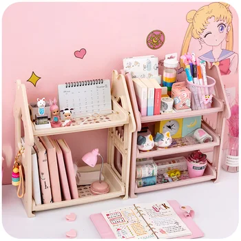 

Cute Assembly desktop organizers Storage Box Bathroom Plastic Shelf Cable Storage makeup holder Home Doll House Decor
