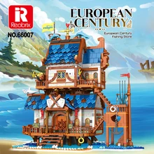 

66007 2450Pcs MOC Medieval Fishing Store Retro Boat House Diner Model Building Blocks Bricks Educational Toys Kids Holiday Gift