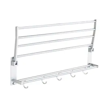 

5 Hooks Toilet Towel Bar Multifunctional Foldable Double Towel Rack Towel Rack Wall Mount Home Convenient Commodity Shelf Decor