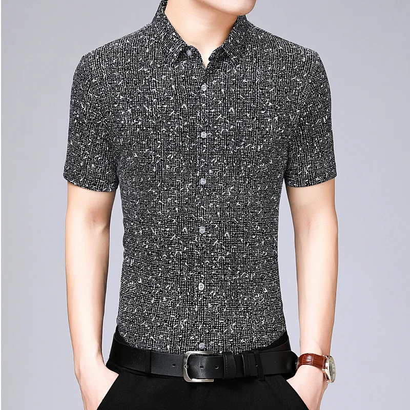 M-58887 black Мужские рубашки летние новые мужские повседневные рубашки с коротким рукавом молодежные модные рубашки с отворотом с коротким рукавом - Цвет: M-58887 black