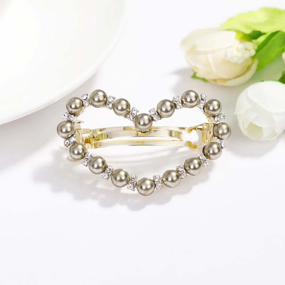 Love Heart Новая креативная Геометрическая круглая квадратная сердечная шпилька с бантом Корейская версия имитация заколка для волос с жемчугом инструмент для укладки - Цвет: Love Heart