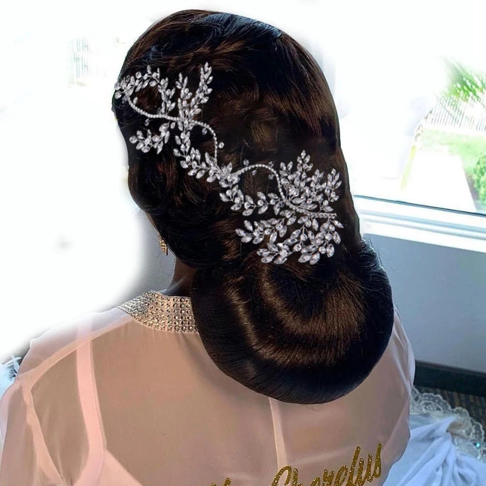 Elegant Full Rhinestone Handamde Headbands For Wedding Women Bridal Hairbands Silver Color Hair Vines Head Accessories | Украшения и